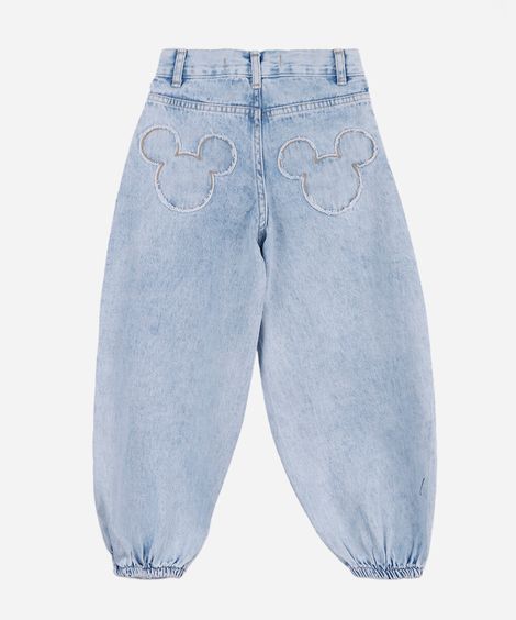 calça aladim infantil jeans com bordado julia faria e mickey e amigos azul