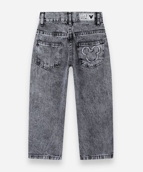 calça infantil baggy jeans estonada julia faria e mickey e amigos cinza