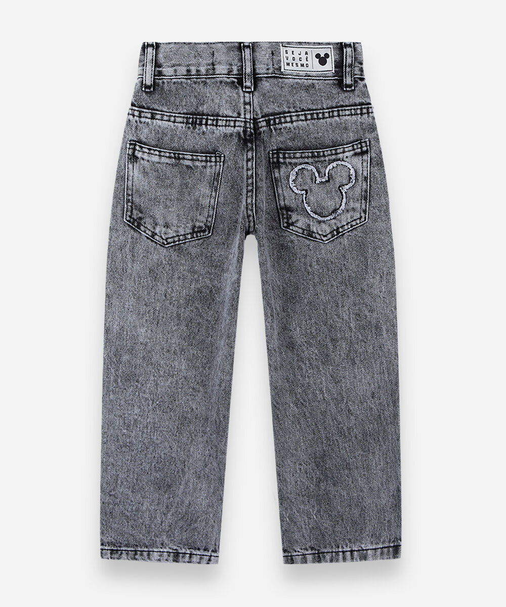 calça infantil baggy jeans estonada julia faria e mickey e amigos cinza