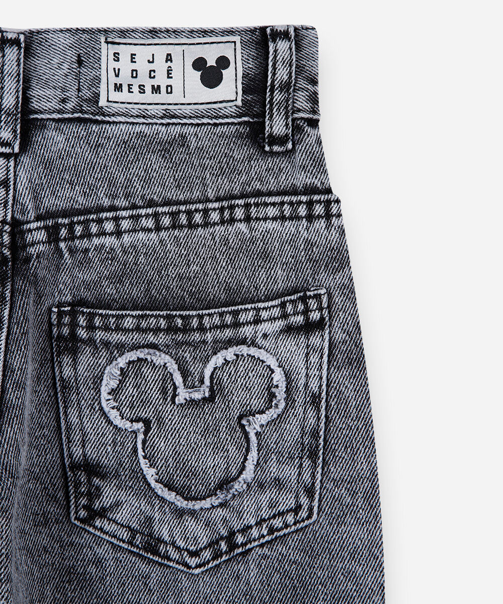 calça infantil baggy jeans estonada julia faria e mickey e amigos cinza