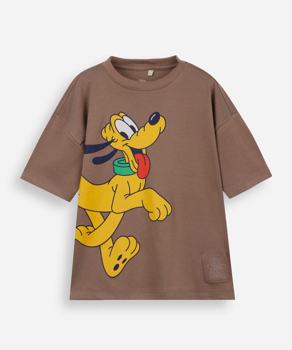 camiseta infantil com algodão manga curta pluto julia faria e mickey e amigos bege