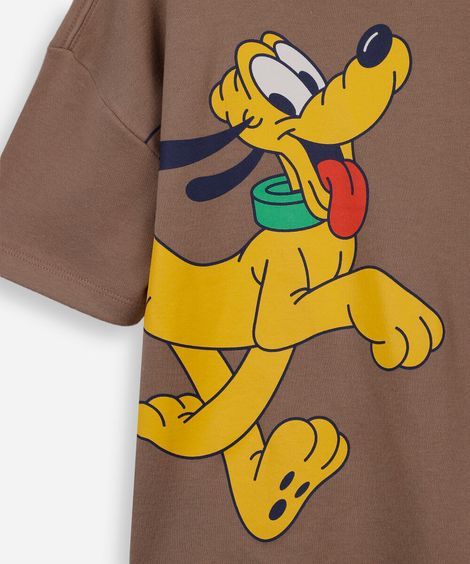 camiseta infantil com algodão manga curta pluto julia faria e mickey e amigos bege