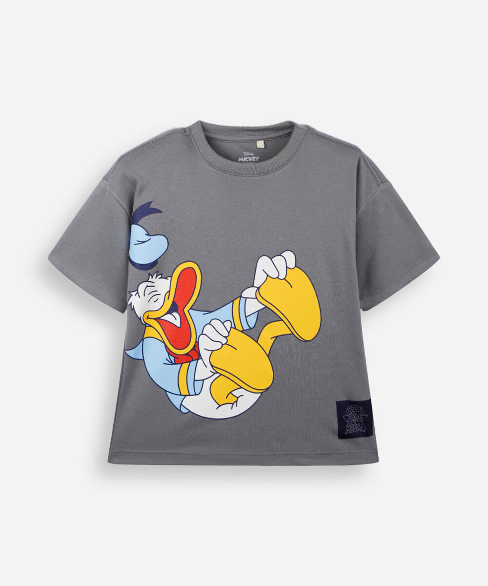 camiseta infantil com algodão manga curta julia faria e mickey e amigos cinza