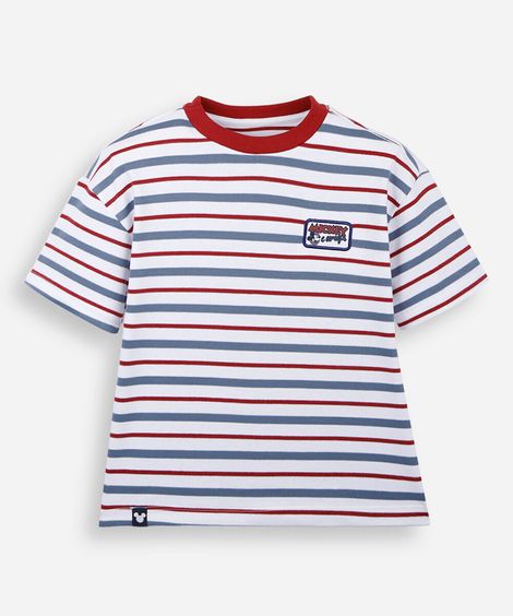 camiseta infantil com algodão manga curta listrada julia faria e mickey e amigos off white
