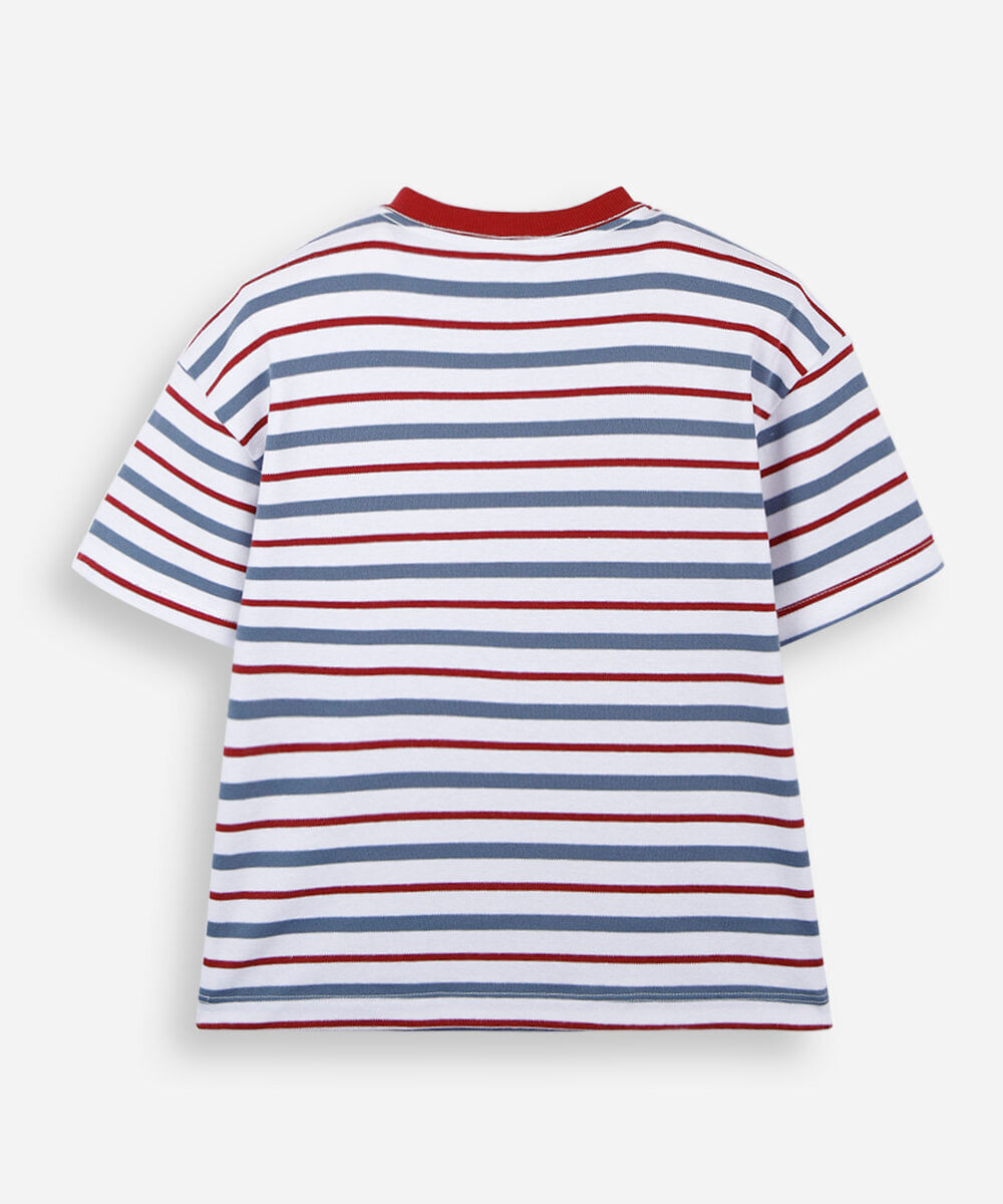 camiseta infantil com algodão manga curta listrada julia faria e mickey e amigos off white