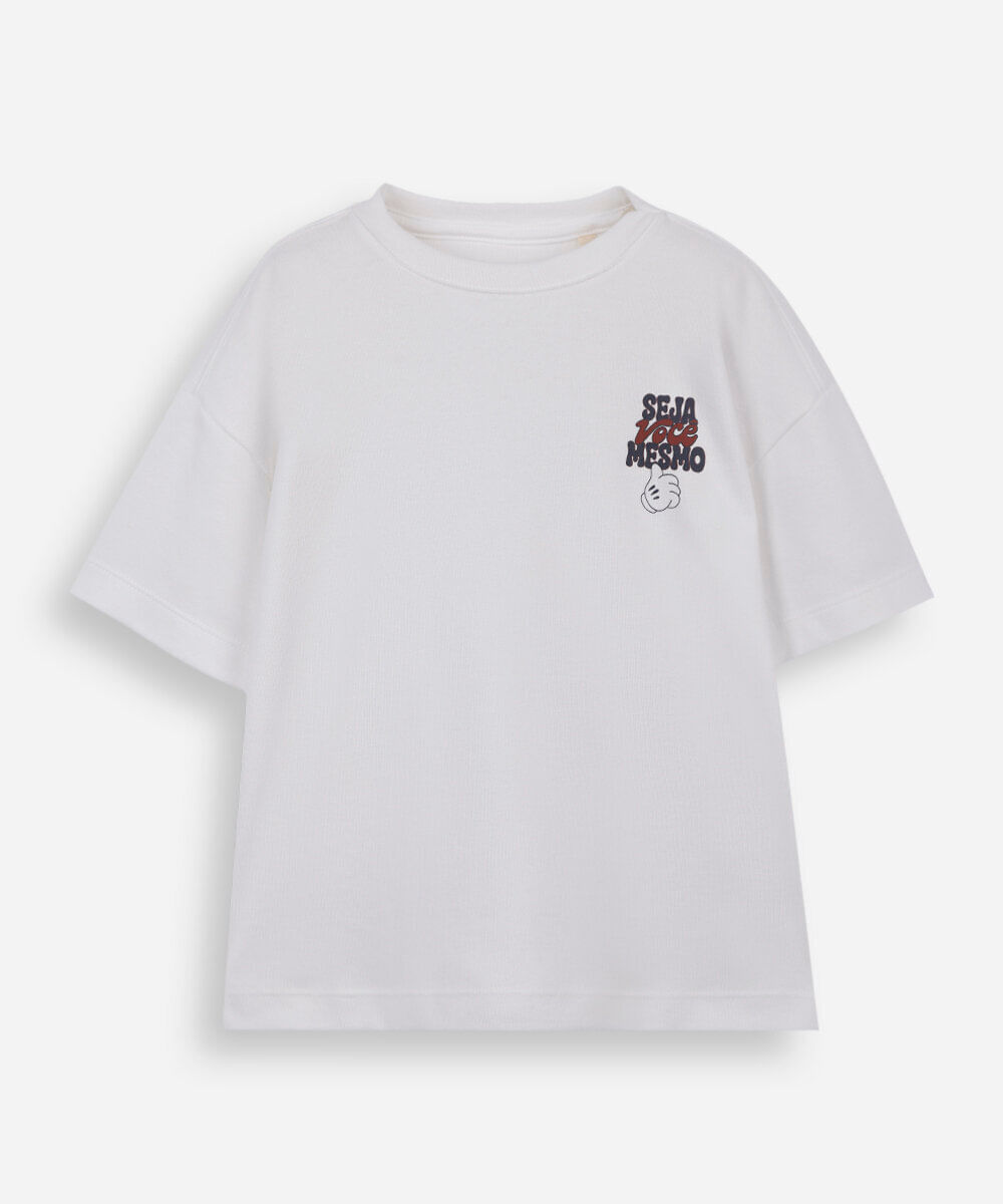 camiseta infantil com algodão manga curta pateta julia faria e mickey e amigos off white