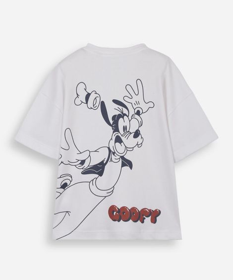 camiseta infantil com algodão manga curta pateta julia faria e mickey e amigos off white