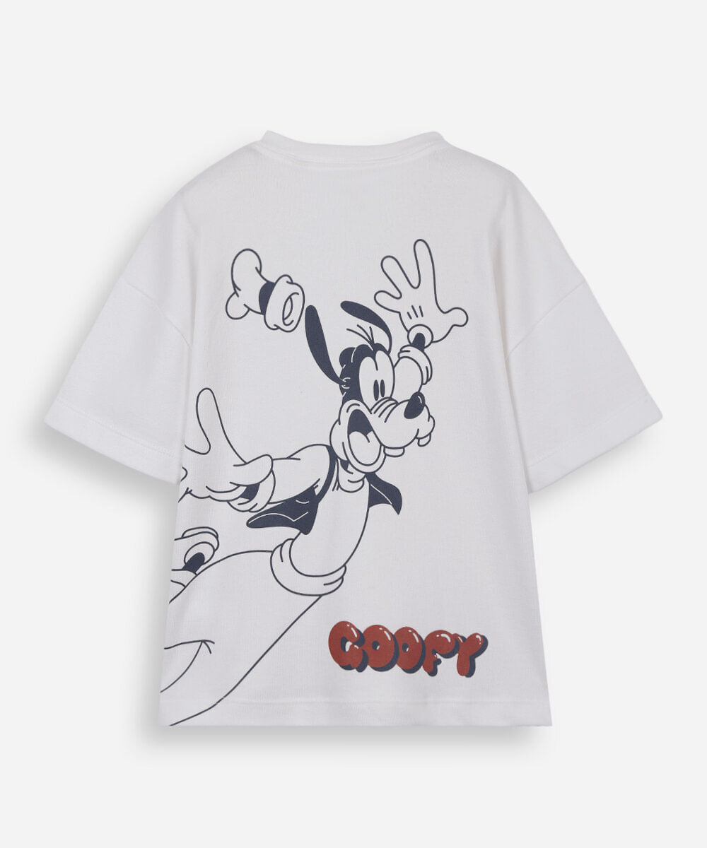 camiseta infantil com algodão manga curta pateta julia faria e mickey e amigos off white