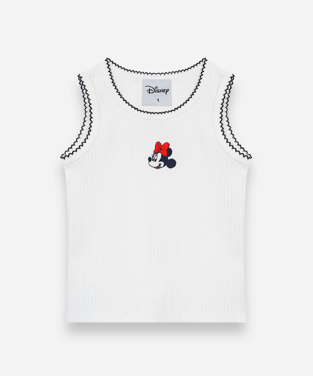 regata infantil de algodão com bordado canelada julia faria e mickey e amigos off white