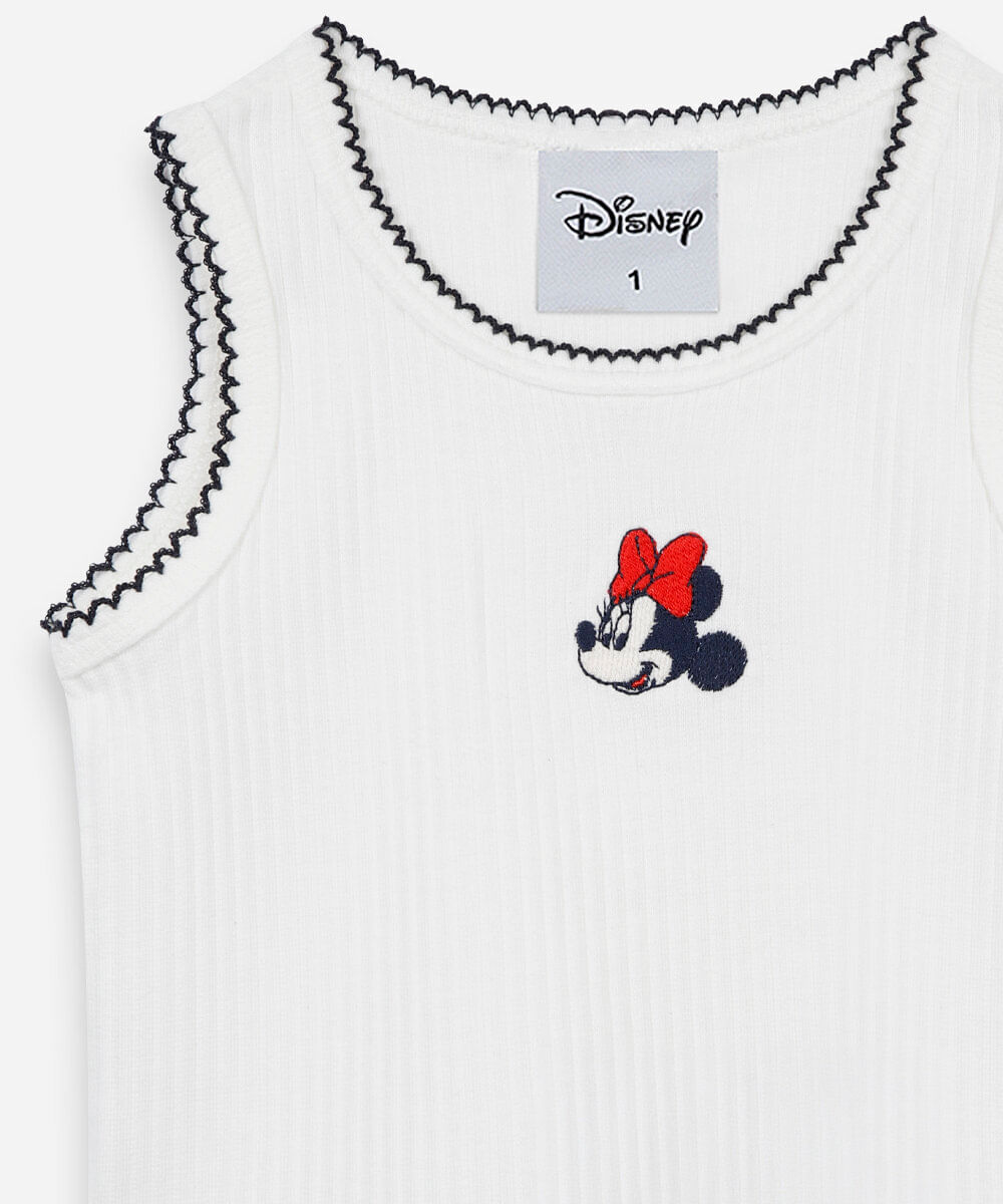 regata infantil de algodão com bordado canelada julia faria e mickey e amigos off white
