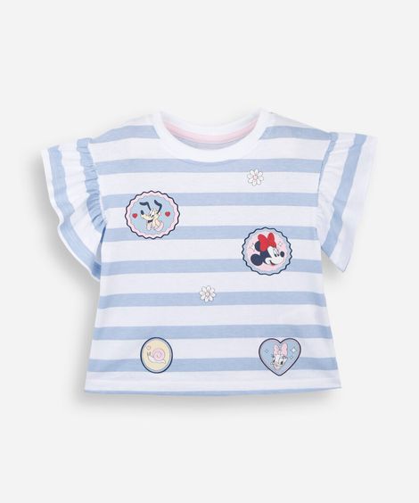 blusa infantil de algodão manga curta listrada julia faria e mickey e amigos colorida
