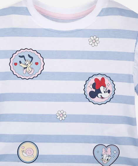 blusa infantil de algodão manga curta listrada julia faria e mickey e amigos colorida