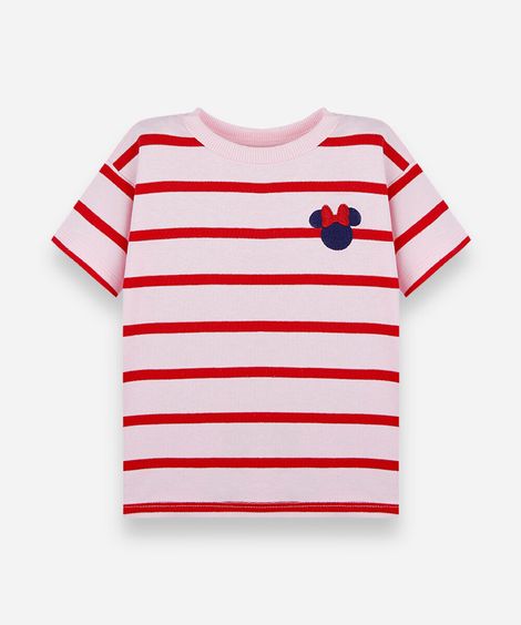 camiseta infantil com algodão manga curta listrada julia faria e mickey e amigos vermelha
