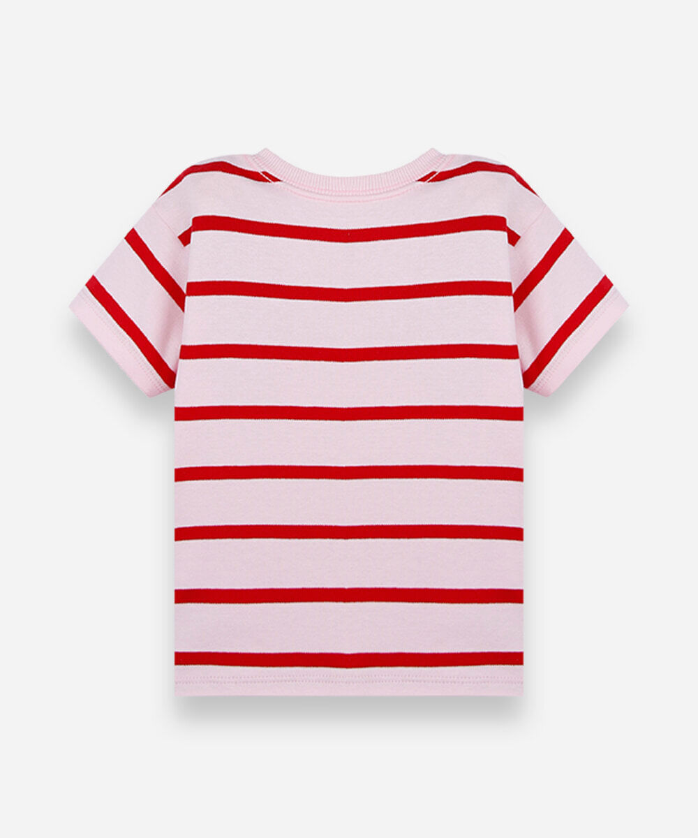 camiseta infantil com algodão manga curta listrada julia faria e mickey e amigos vermelha