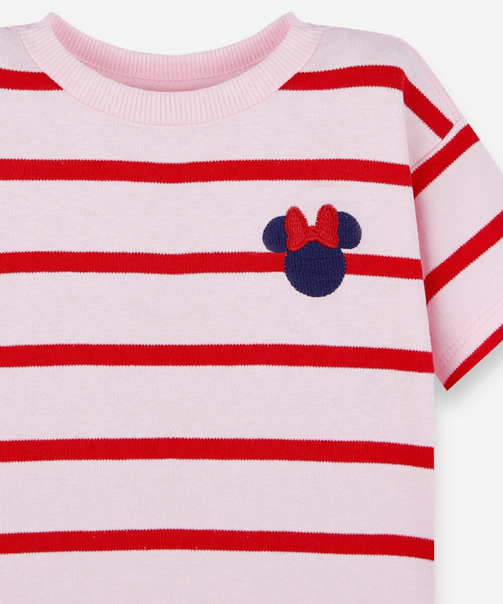 camiseta infantil com algodão manga curta listrada julia faria e mickey e amigos vermelha