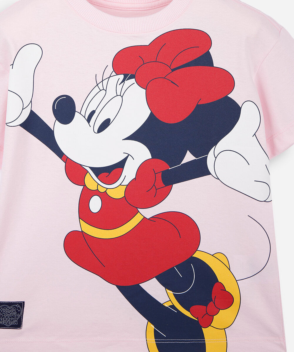 camiseta infantil de algodão manga curta julia faria e mickey e amigos rosa