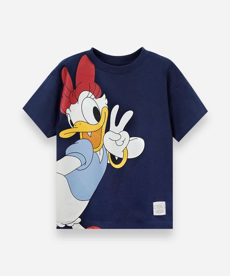 camiseta infantil de algodão manga curta margarida julia faria e mickey e amigos azul