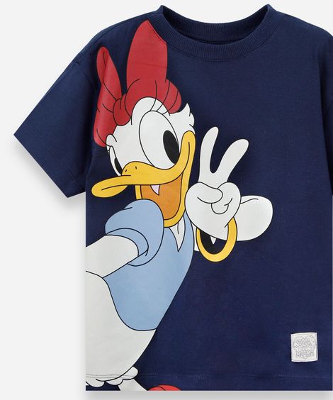 camiseta infantil de algodão manga curta margarida julia faria e mickey e amigos azul