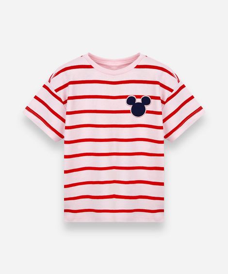 camiseta infantil com algodão listrada julia faria e mickey e amigos vermelha