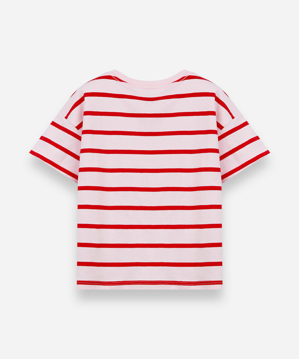 camiseta infantil com algodão listrada julia faria e mickey e amigos vermelha