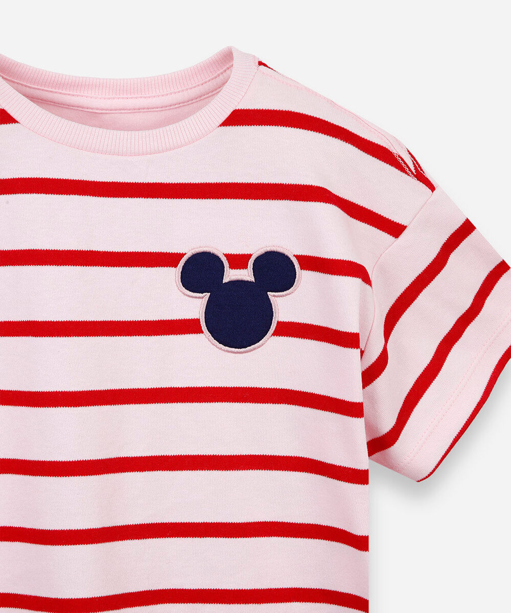 camiseta infantil com algodão listrada julia faria e mickey e amigos vermelha
