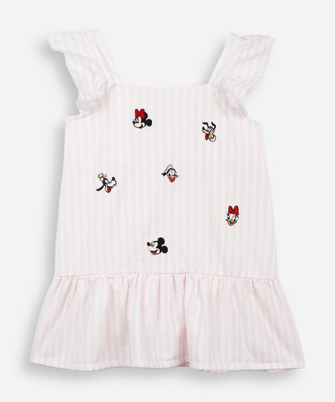 vestido infantil de algodão listrado julia faria e mickey e amigos rosa
