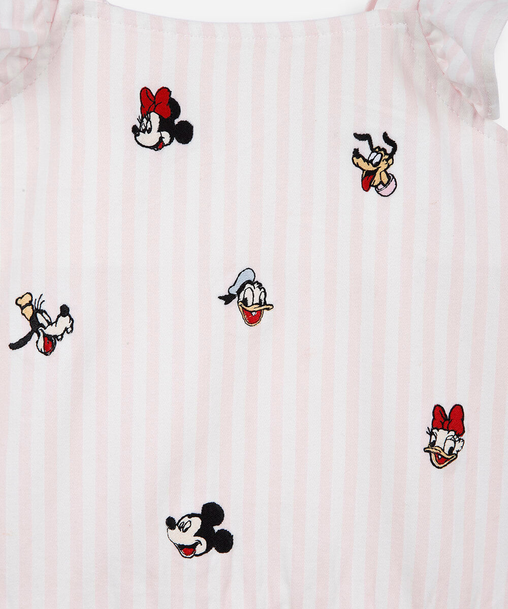 vestido infantil de algodão listrado julia faria e mickey e amigos rosa