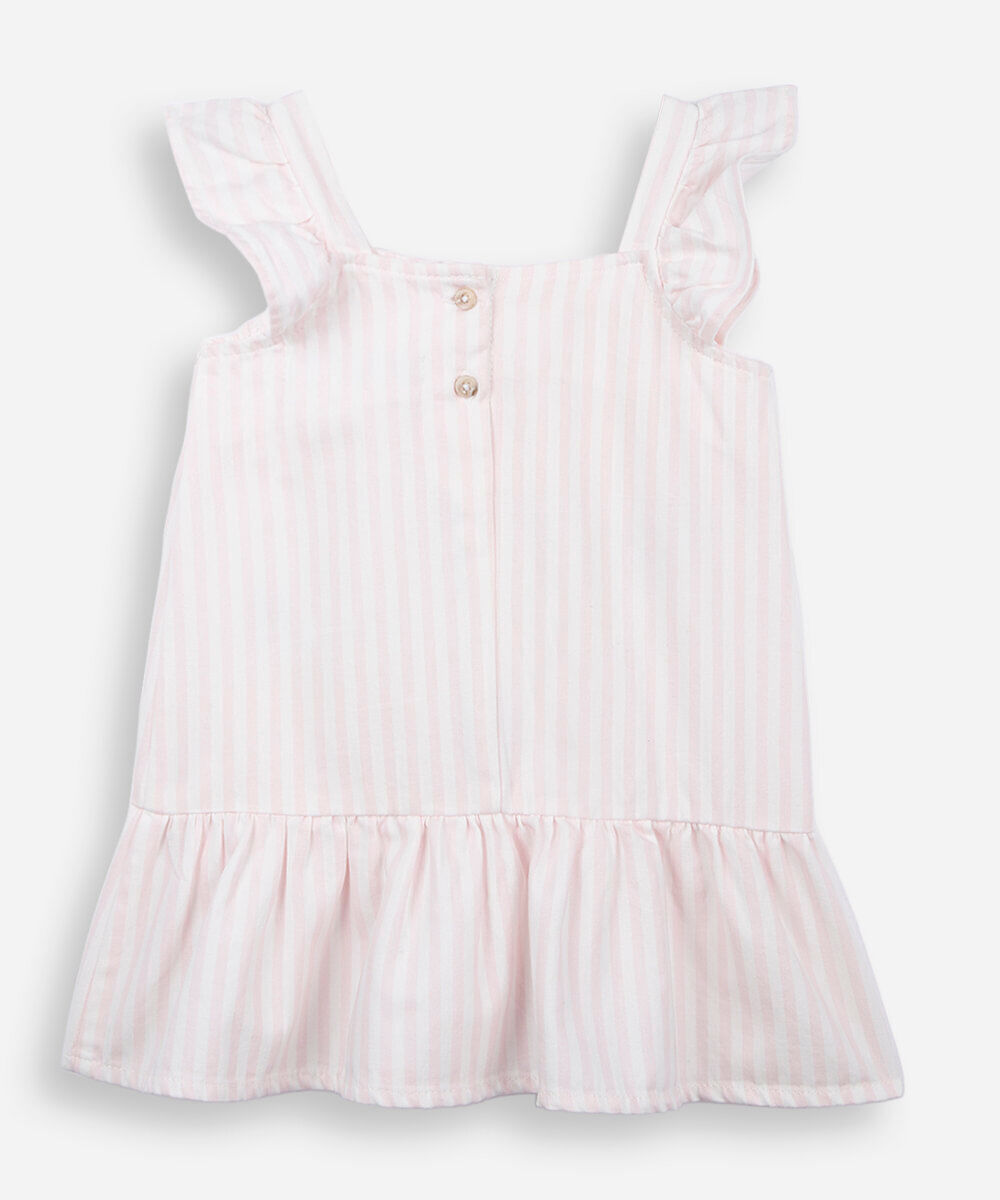 vestido infantil de algodão listrado julia faria e mickey e amigos rosa