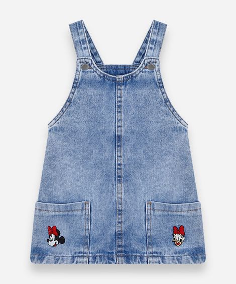 salopete infantil jeans com bordado julia faria e mickey e amigos azul