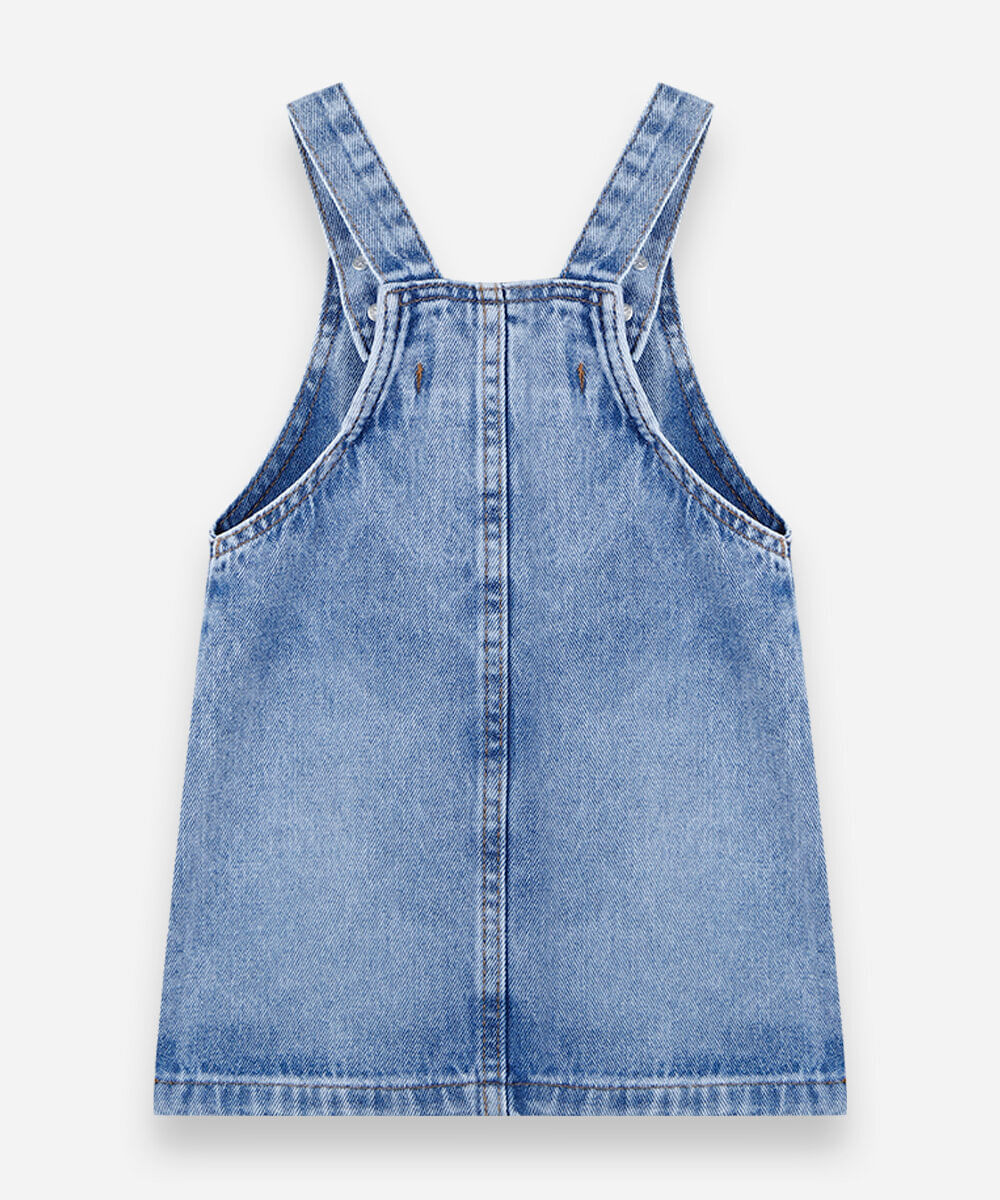 salopete infantil jeans com bordado julia faria e mickey e amigos azul
