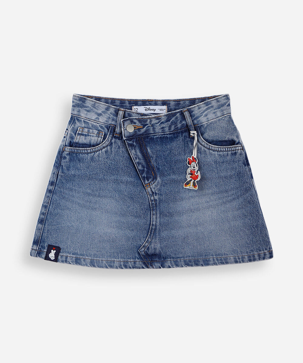 minissaia juvenil jeans cós cruzado julia faria e mickey e amigos azul