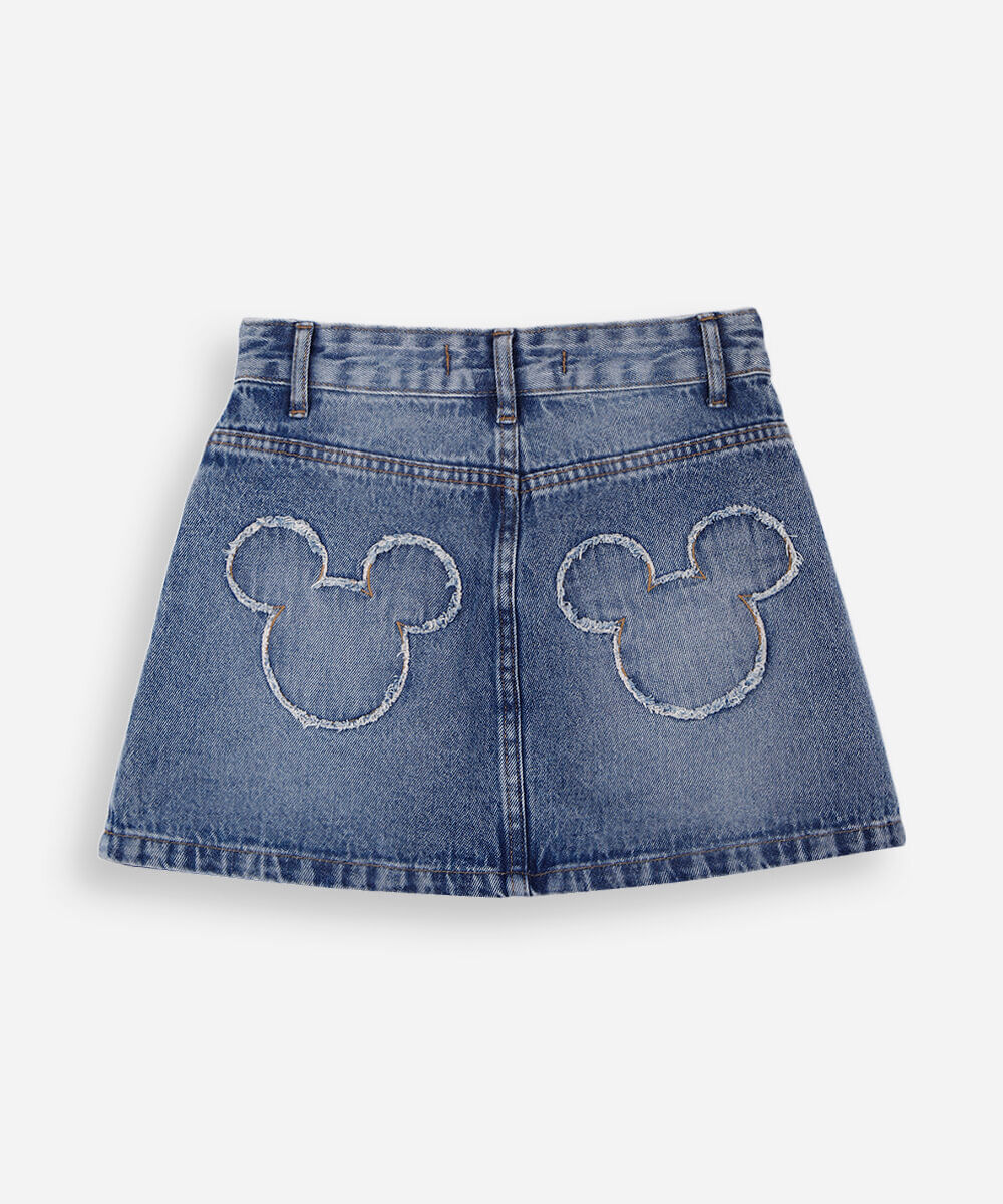 minissaia juvenil jeans cós cruzado julia faria e mickey e amigos azul