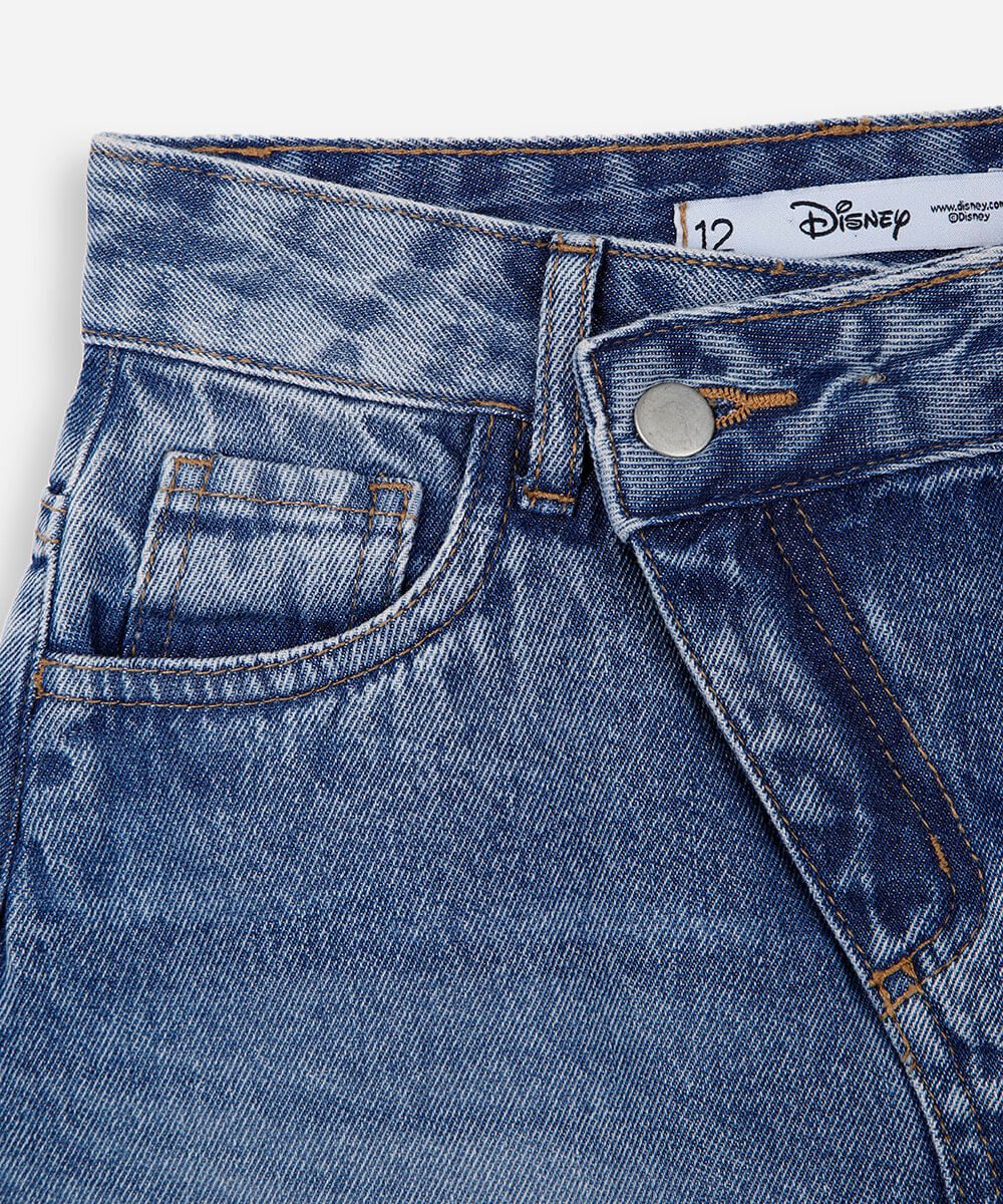 minissaia juvenil jeans cós cruzado julia faria e mickey e amigos azul