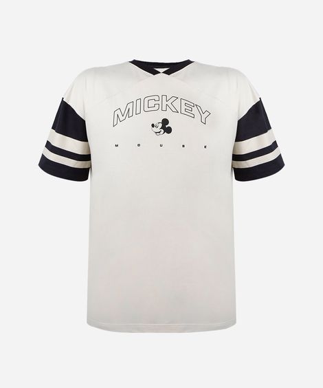 camiseta juvenil de algodão gola v manga curta julia faria e mickey e amigos off white