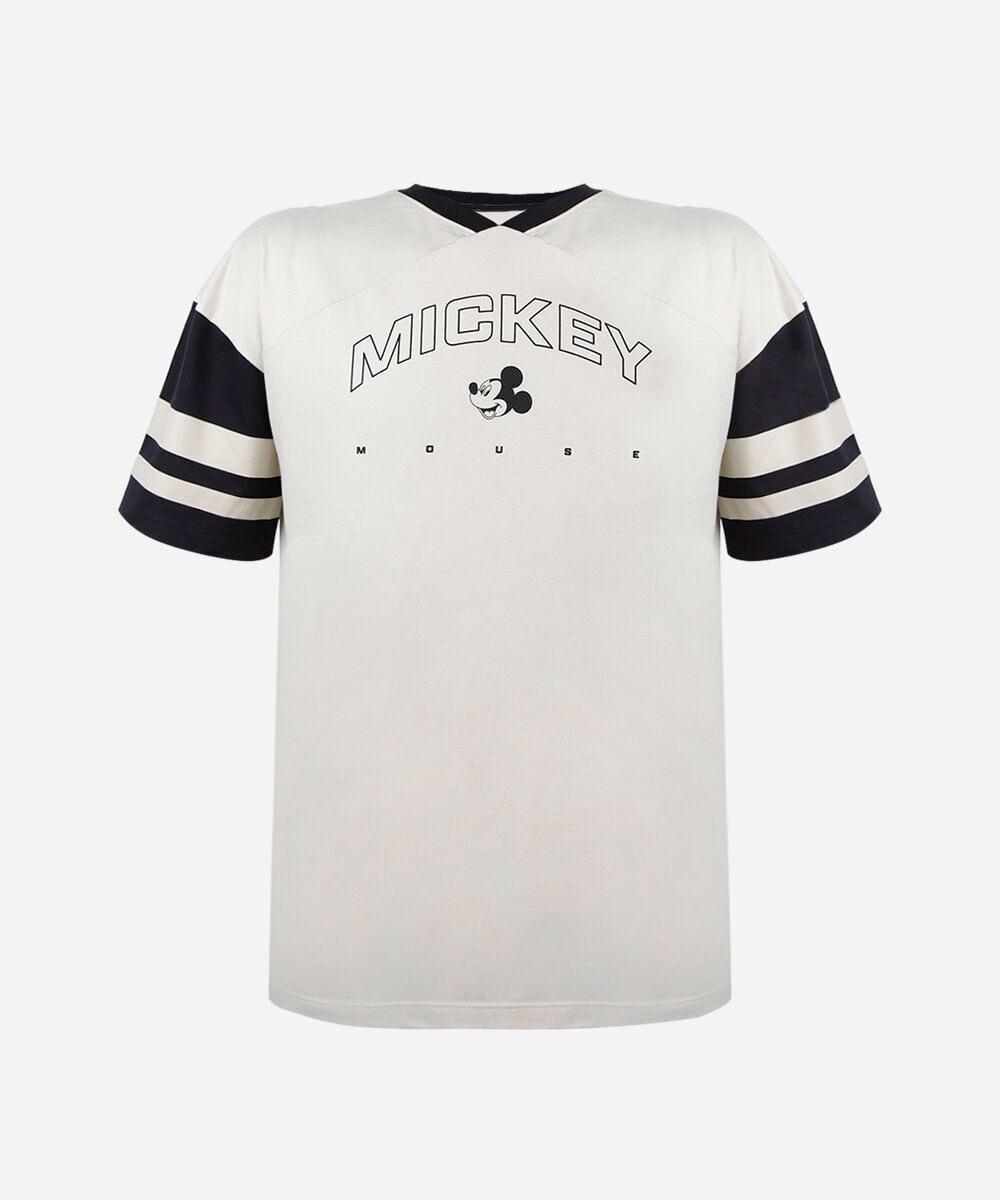 camiseta juvenil de algodão gola v manga curta julia faria e mickey e amigos off white