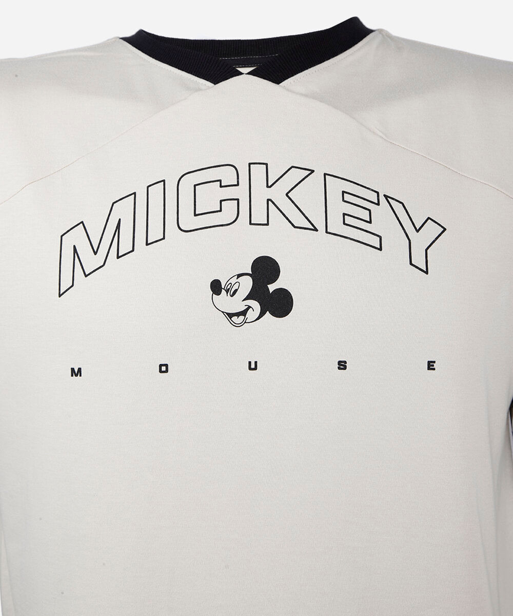 camiseta juvenil de algodão gola v manga curta julia faria e mickey e amigos off white