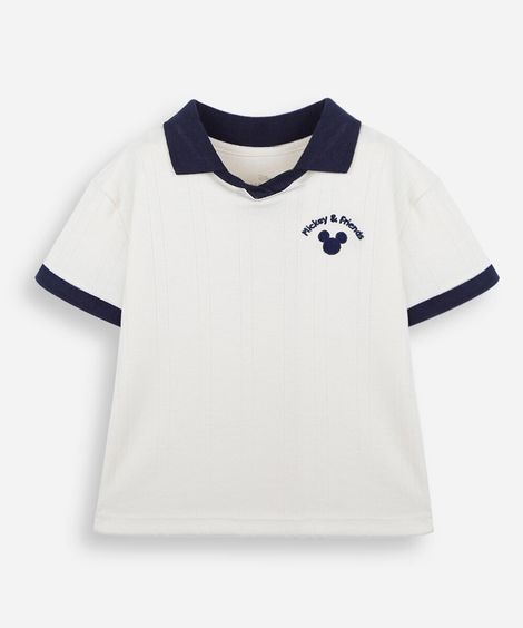 polo infantil com algodão manga curta julia faria e mickey e amigos off white