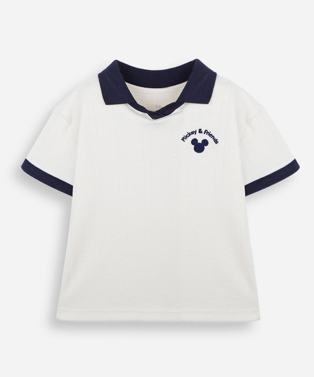 polo infantil com algodão manga curta julia faria e mickey e amigos off white