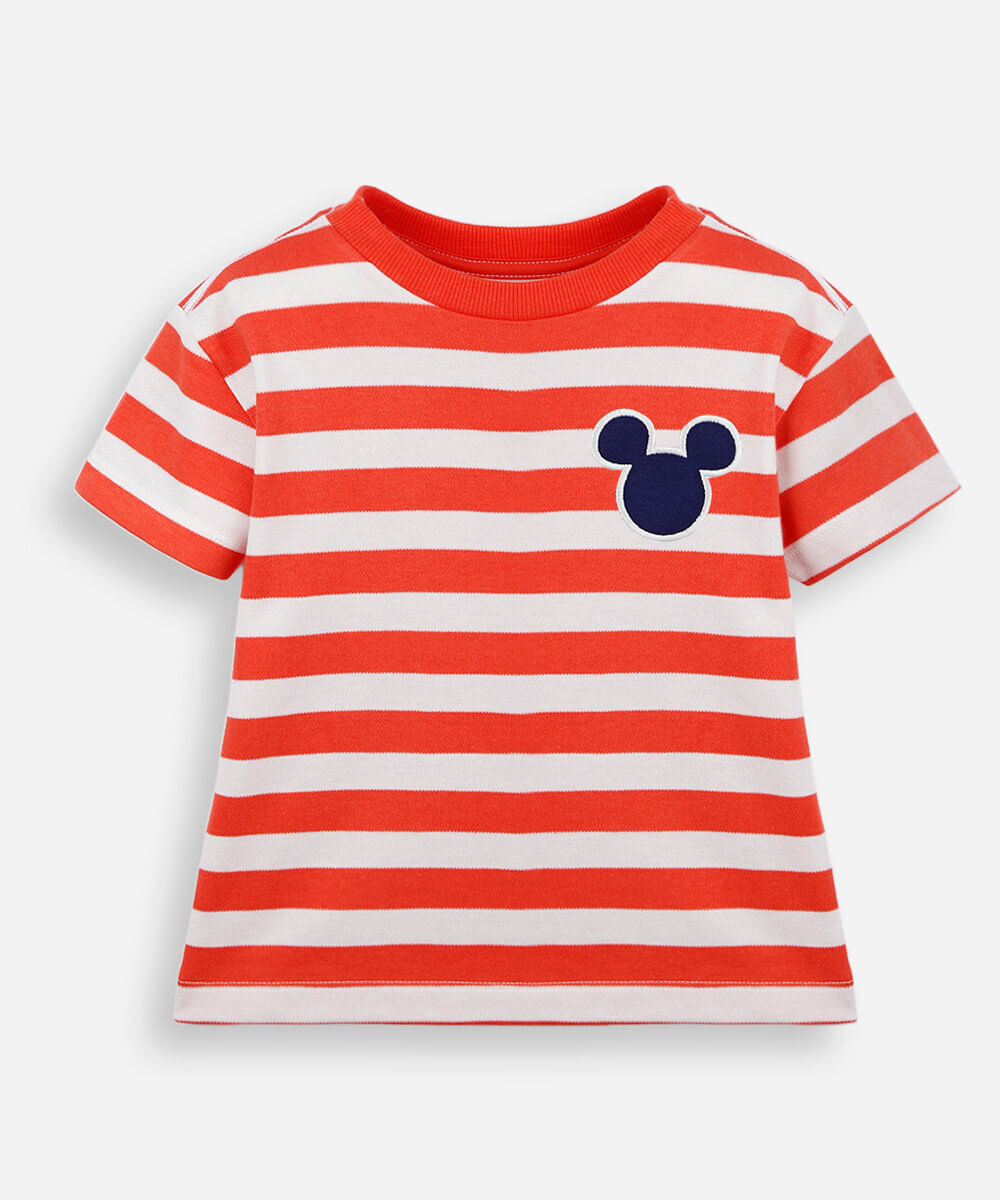camiseta infantil com algodão manga curta listrada julia faria e mickey e amigos vermelha