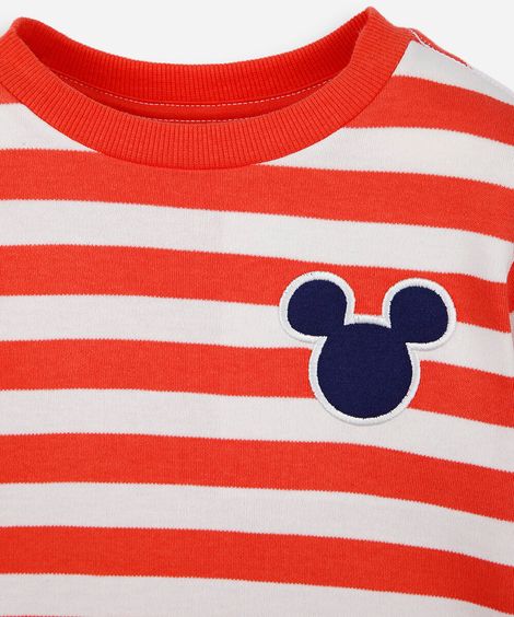 camiseta infantil com algodão manga curta listrada julia faria e mickey e amigos vermelha