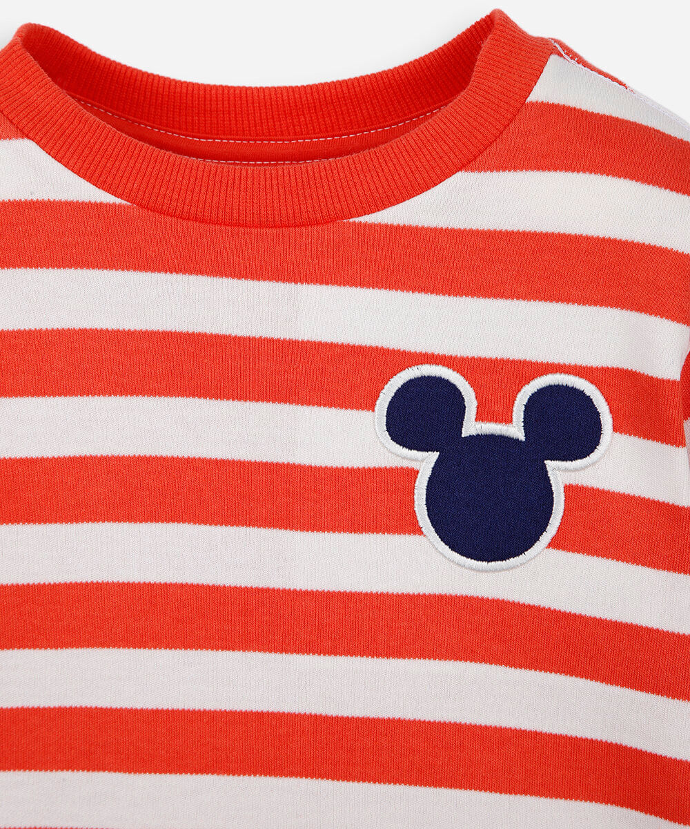 camiseta infantil com algodão manga curta listrada julia faria e mickey e amigos vermelha