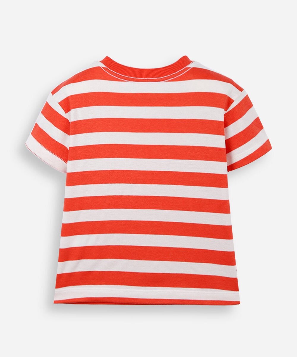 camiseta infantil com algodão manga curta listrada julia faria e mickey e amigos vermelha
