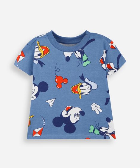 camiseta infantil de algodão manga curta julia faria e mickey e amigos azul