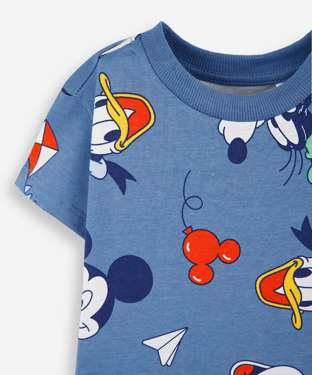 camiseta infantil de algodão manga curta julia faria e mickey e amigos azul