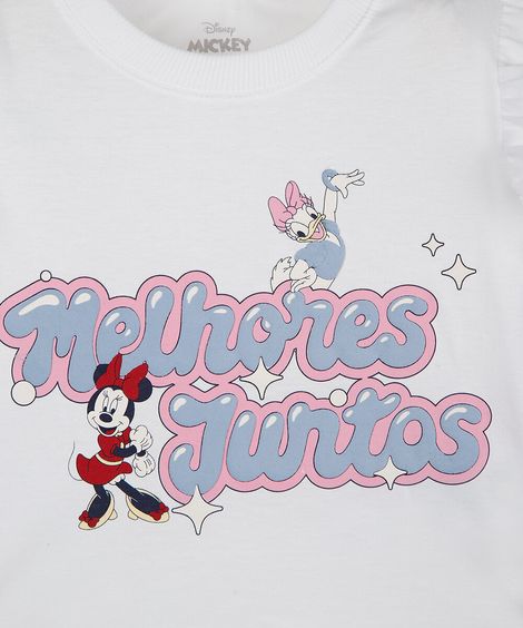 camiseta infantil de algodão com babados julia faria e mickey e amigos off white