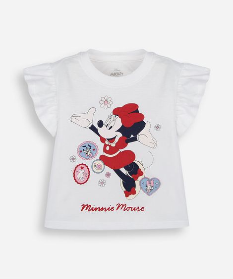 blusa infantil de algodão minnie com babado julia faria e mickey e amigos off white
