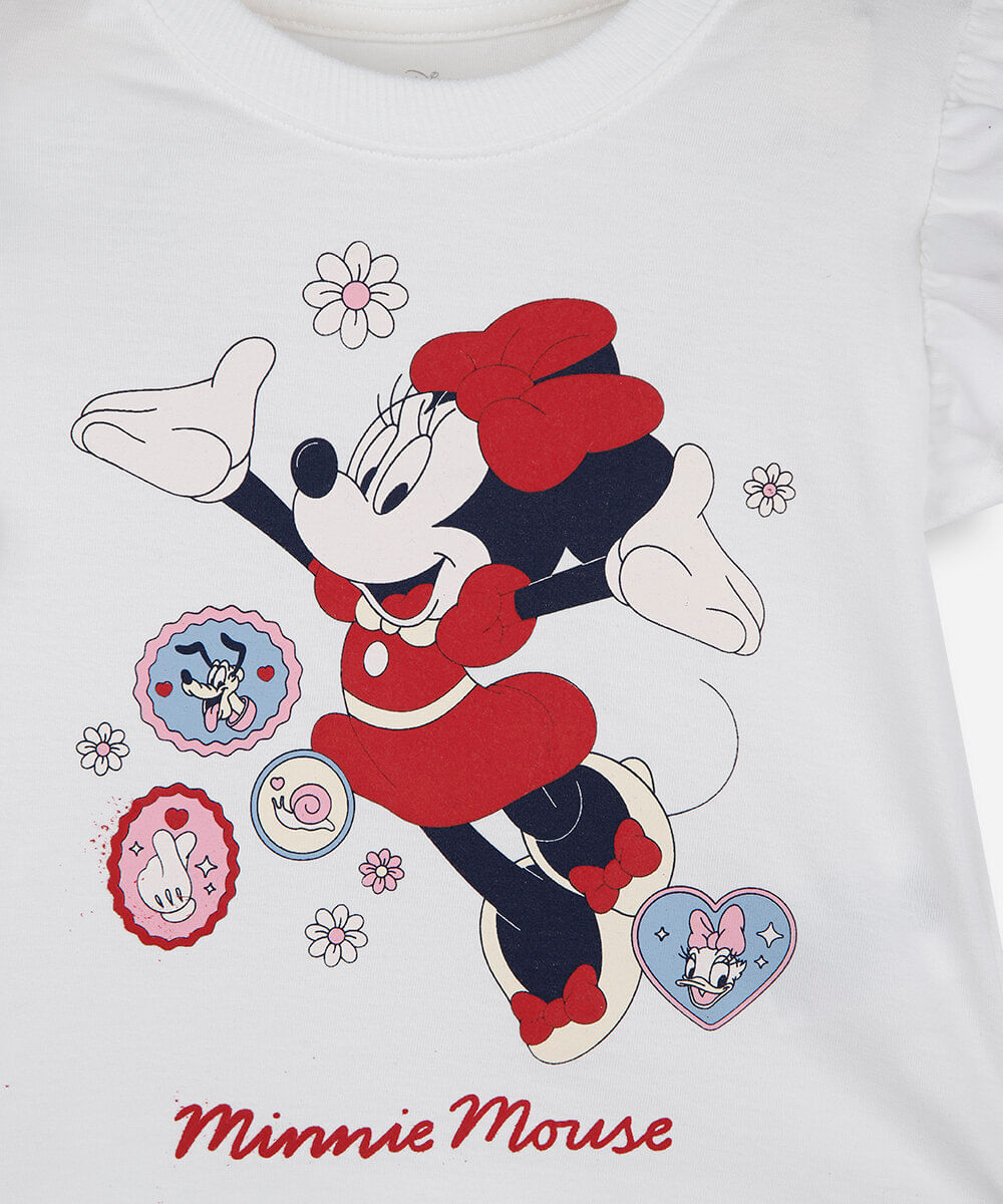 blusa infantil de algodão minnie com babado julia faria e mickey e amigos off white
