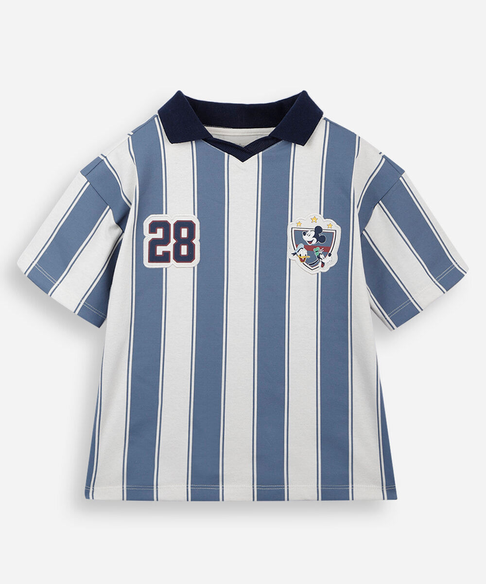 polo infantil com algodão manga curta listrada julia faria e mickey e amigos off white