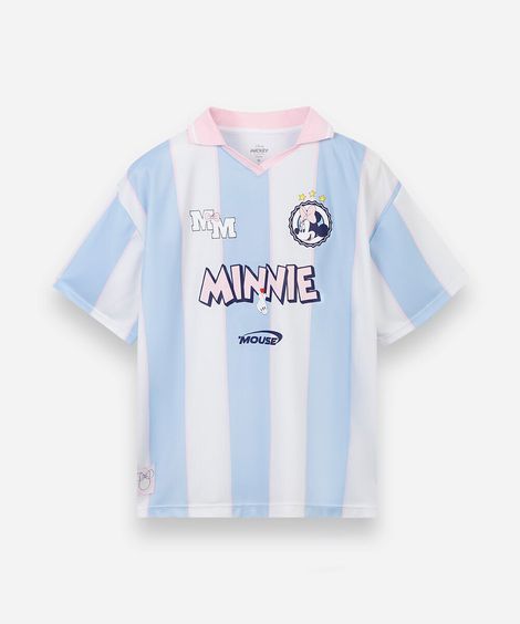 camiseta juvenil esportiva com gola listrada julia faria e mickey e amigos off white
