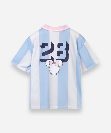 camiseta juvenil esportiva com gola listrada julia faria e mickey e amigos off white